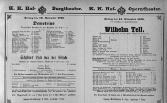 Theaterzettel (Oper und Burgtheater in Wien) 18761110 Seite: 1