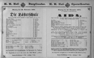 Theaterzettel (Oper und Burgtheater in Wien) 18761113 Seite: 1