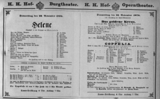 Theaterzettel (Oper und Burgtheater in Wien) 18761116 Seite: 1