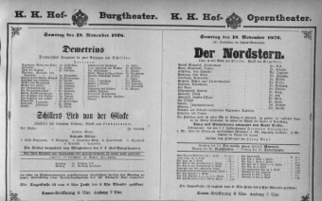 Theaterzettel (Oper und Burgtheater in Wien) 18761118 Seite: 1