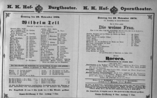 Theaterzettel (Oper und Burgtheater in Wien) 18761119 Seite: 1