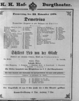 Theaterzettel (Oper und Burgtheater in Wien) 18761123 Seite: 1