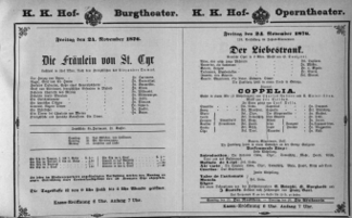 Theaterzettel (Oper und Burgtheater in Wien) 18761124 Seite: 1
