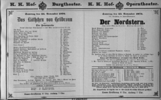 Theaterzettel (Oper und Burgtheater in Wien) 18761125 Seite: 1