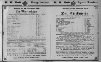 Theaterzettel (Oper und Burgtheater in Wien) 18761126 Seite: 1