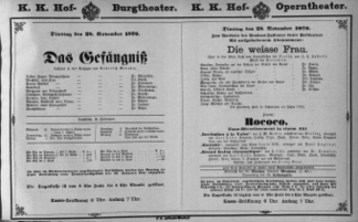 Theaterzettel (Oper und Burgtheater in Wien) 18761128 Seite: 1