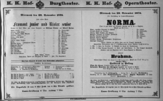 Theaterzettel (Oper und Burgtheater in Wien) 18761129 Seite: 1