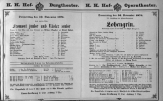 Theaterzettel (Oper und Burgtheater in Wien) 18761130 Seite: 1