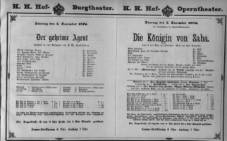 Theaterzettel (Oper und Burgtheater in Wien) 18761205 Seite: 1