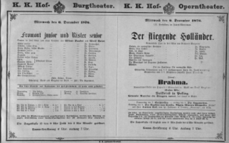 Theaterzettel (Oper und Burgtheater in Wien) 18761206 Seite: 1