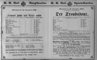 Theaterzettel (Oper und Burgtheater in Wien) 18761213 Seite: 1