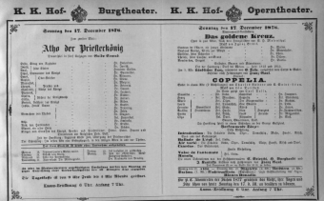 Theaterzettel (Oper und Burgtheater in Wien) 18761217 Seite: 1