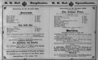 Theaterzettel (Oper und Burgtheater in Wien) 18761221 Seite: 1