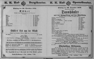 Theaterzettel (Oper und Burgtheater in Wien) 18761226 Seite: 1