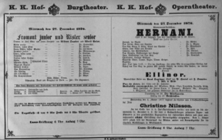 Theaterzettel (Oper und Burgtheater in Wien) 18761227 Seite: 1