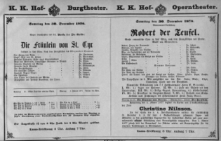 Theaterzettel (Oper und Burgtheater in Wien) 18761230 Seite: 1