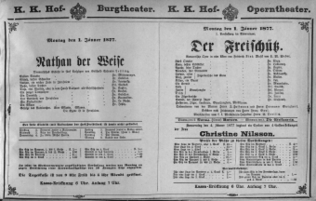 Theaterzettel (Oper und Burgtheater in Wien) 18770101 Seite: 1