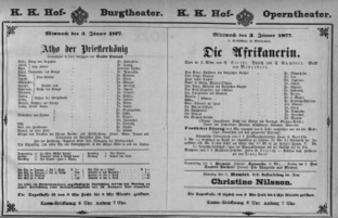 Theaterzettel (Oper und Burgtheater in Wien) 18770103 Seite: 1