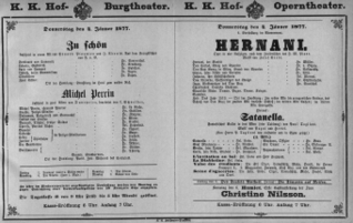 Theaterzettel (Oper und Burgtheater in Wien) 18770104 Seite: 1