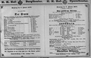 Theaterzettel (Oper und Burgtheater in Wien) 18770107 Seite: 1