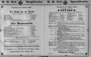Theaterzettel (Oper und Burgtheater in Wien) 18770109 Seite: 1