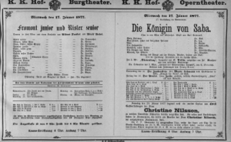 Theaterzettel (Oper und Burgtheater in Wien) 18770117 Seite: 1
