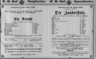 Theaterzettel (Oper und Burgtheater in Wien) 18770118 Seite: 1