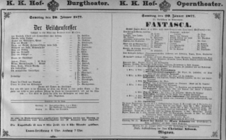 Theaterzettel (Oper und Burgtheater in Wien) 18770120 Seite: 1