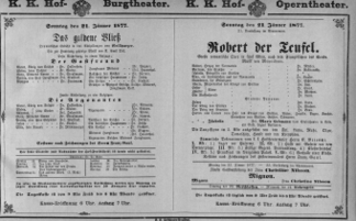 Theaterzettel (Oper und Burgtheater in Wien) 18770121 Seite: 1