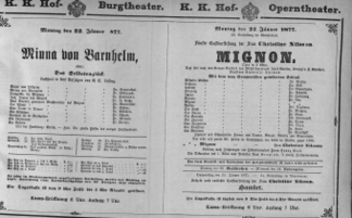 Theaterzettel (Oper und Burgtheater in Wien) 18770122 Seite: 1