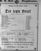 Theaterzettel (Oper und Burgtheater in Wien) 18770123 Seite: 1