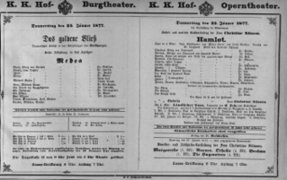 Theaterzettel (Oper und Burgtheater in Wien) 18770125 Seite: 1
