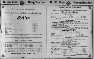 Theaterzettel (Oper und Burgtheater in Wien) 18770127 Seite: 1