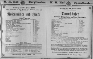 Theaterzettel (Oper und Burgtheater in Wien) 18770128 Seite: 1