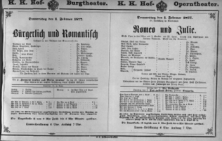Theaterzettel (Oper und Burgtheater in Wien) 18770201 Seite: 1