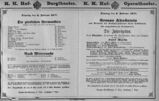 Theaterzettel (Oper und Burgtheater in Wien) 18770206 Seite: 1