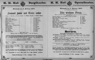 Theaterzettel (Oper und Burgtheater in Wien) 18770207 Seite: 1