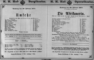 Theaterzettel (Oper und Burgtheater in Wien) 18770210 Seite: 1