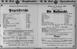 Theaterzettel (Oper und Burgtheater in Wien) 18770211 Seite: 1