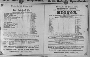 Theaterzettel (Oper und Burgtheater in Wien) 18770212 Seite: 1