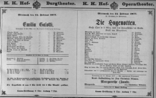 Theaterzettel (Oper und Burgtheater in Wien) 18770214 Seite: 1
