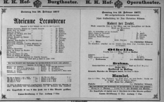 Theaterzettel (Oper und Burgtheater in Wien) 18770218 Seite: 1