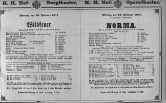 Theaterzettel (Oper und Burgtheater in Wien) 18770219 Seite: 1