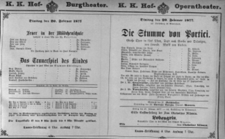Theaterzettel (Oper und Burgtheater in Wien) 18770220 Seite: 1