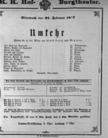 Theaterzettel (Oper und Burgtheater in Wien) 18770221 Seite: 1