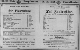 Theaterzettel (Oper und Burgtheater in Wien) 18770225 Seite: 1