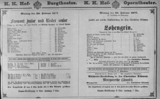 Theaterzettel (Oper und Burgtheater in Wien) 18770226 Seite: 1