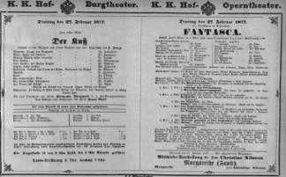 Theaterzettel (Oper und Burgtheater in Wien) 18770227 Seite: 1
