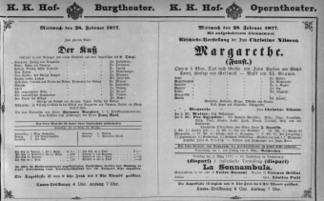 Theaterzettel (Oper und Burgtheater in Wien) 18770228 Seite: 1