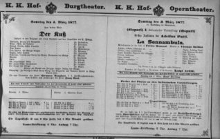 Theaterzettel (Oper und Burgtheater in Wien) 18770303 Seite: 1